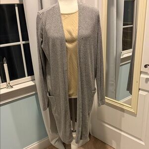 Gray Open Front Cardigan Duster Sweater